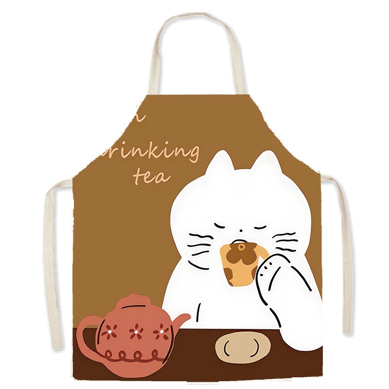 Cute White Cat Printed Apron C - Home Cooking For Cats 评论和价格