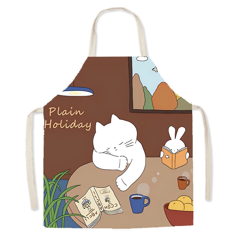 Cute White Cat Printed Apron C - Home Cooking For Cats 评论和价格