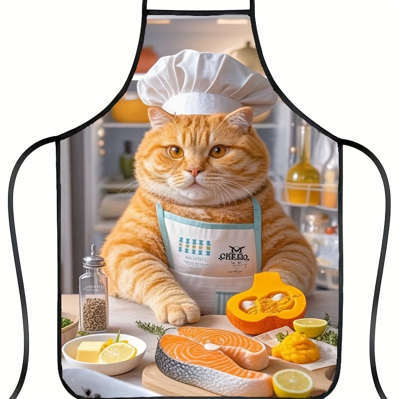 1pc Fun Orange Cat Chef Apron, - Home Cooking For Cats 评论和价格