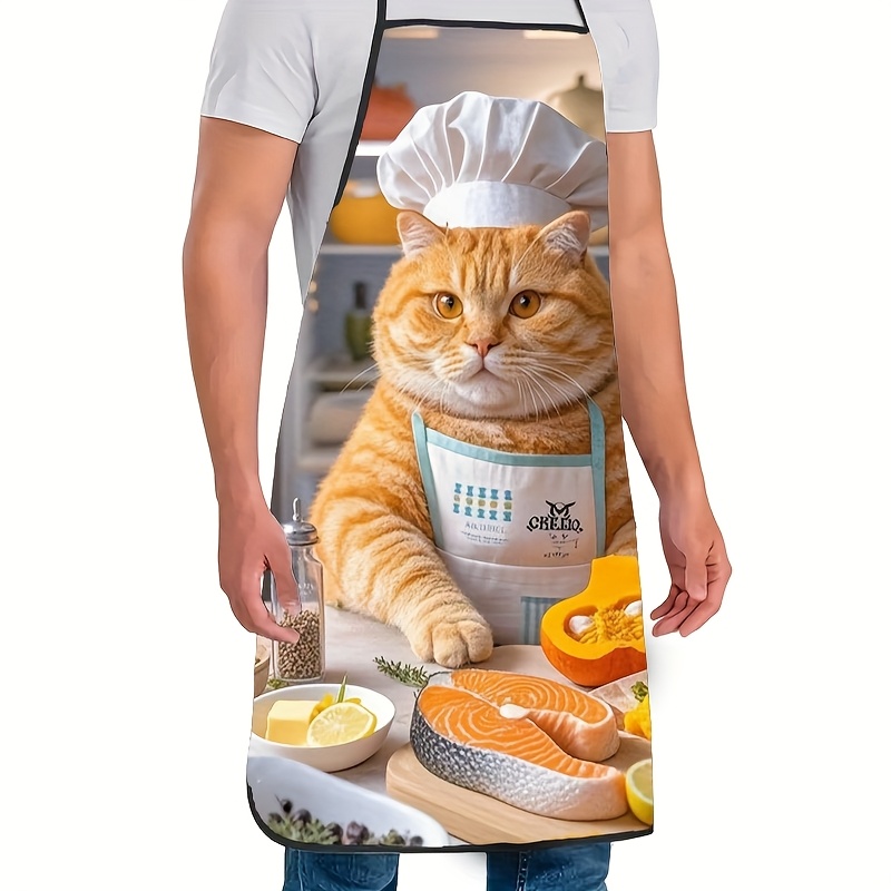 1pc Fun Orange Cat Chef Apron, - Home Cooking For Cats 评论和价格